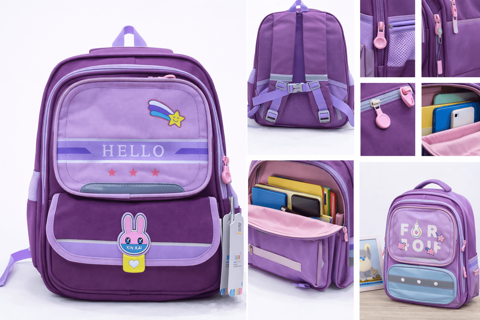 محفظة مدرسية للأطفال بنفسجية HELLO